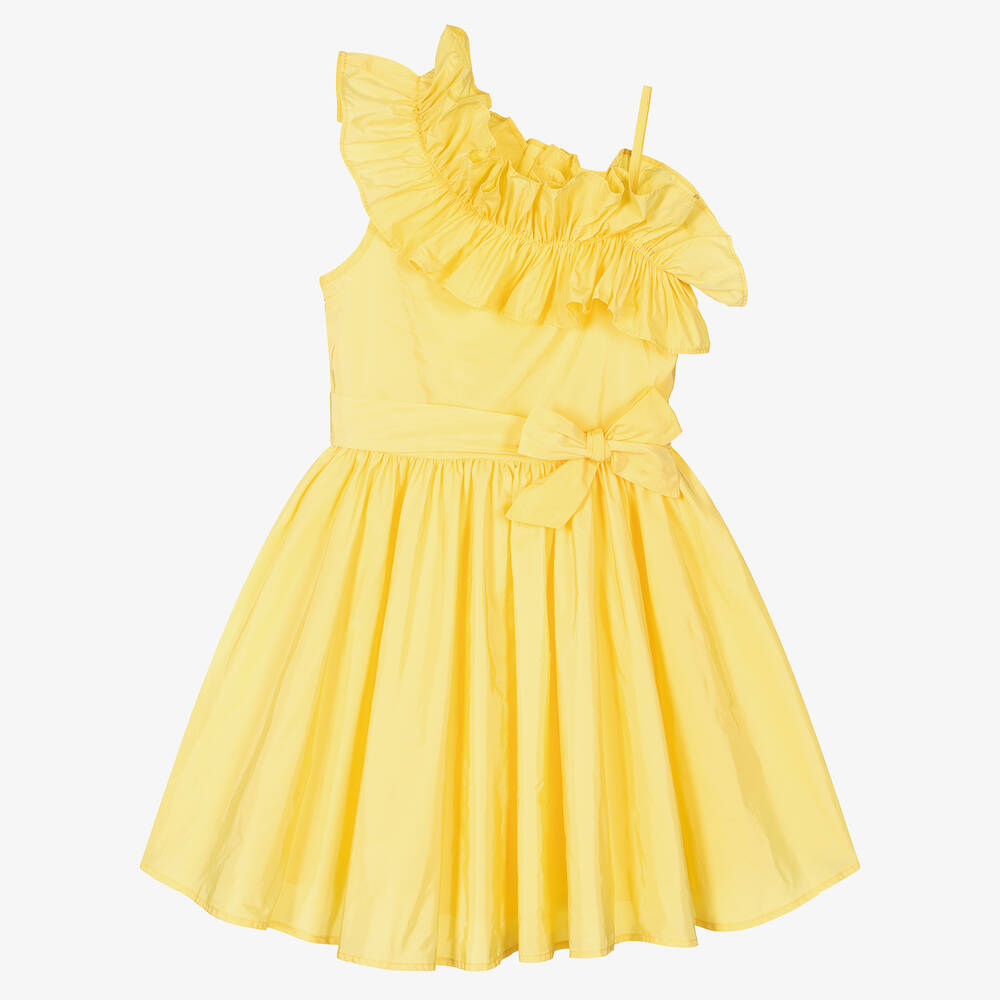 MSGM - Robe jaune en taffeta à volants ado fille | Childrensalon