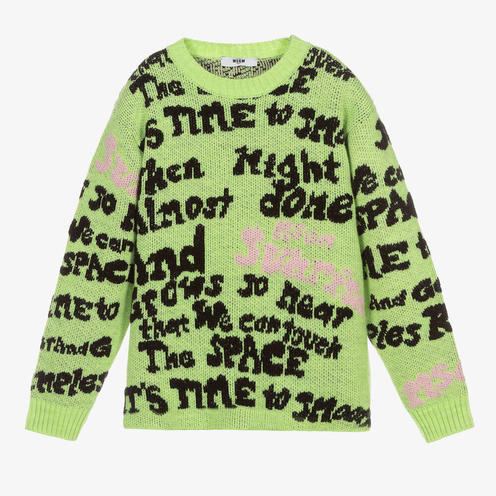 MSGM-Teen Green Logo Knit Sweater | Childrensalon Outlet