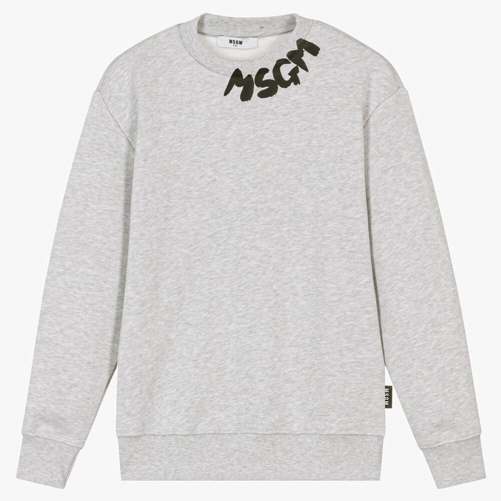 MSGM - Teen Grey Marl Cotton Jersey Sweatshirt | Childrensalon