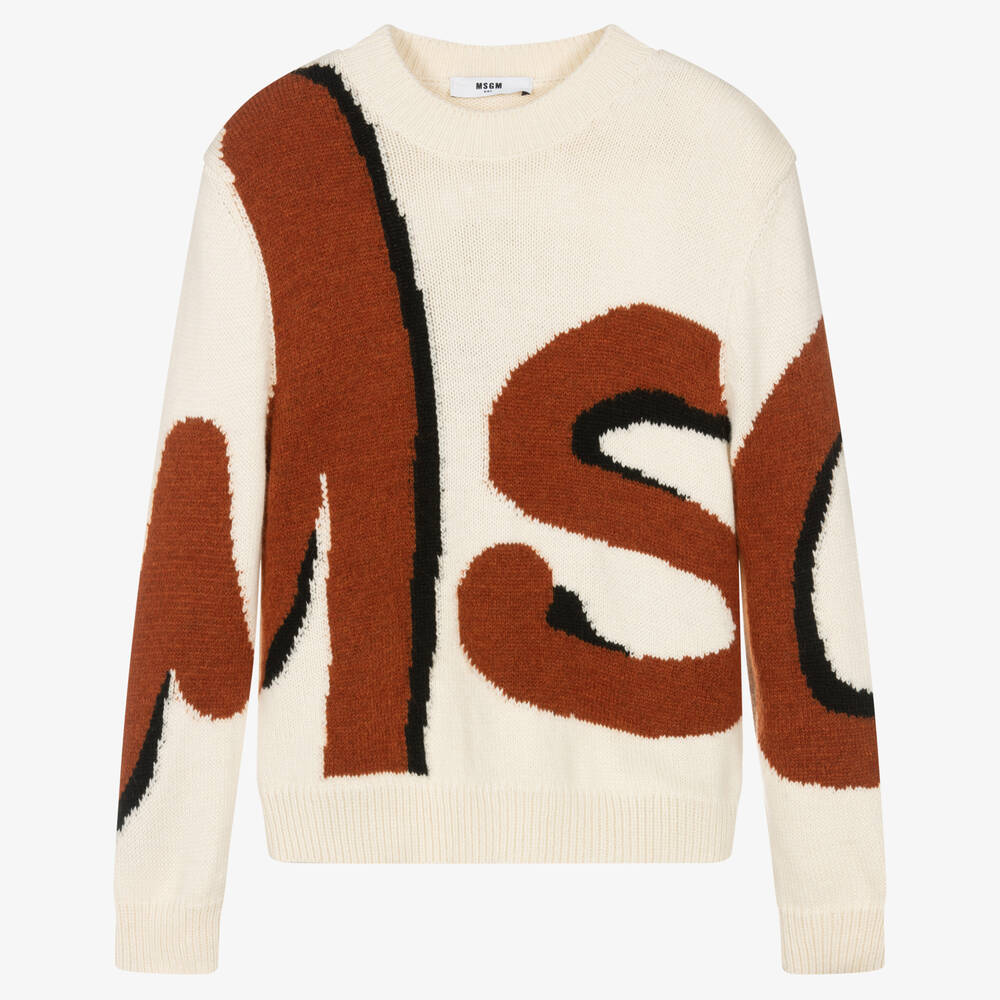 MSGM - Teen Ivory & Brown Wool Sweater | Childrensalon
