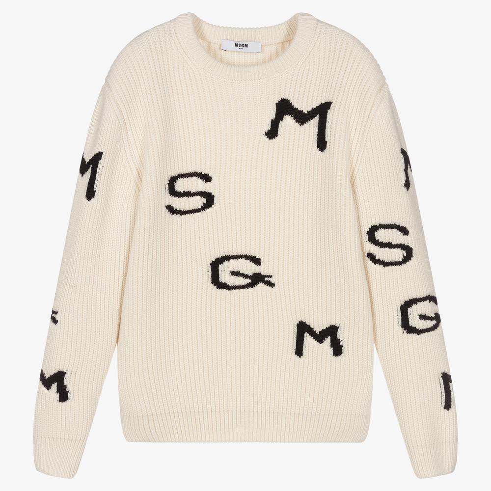 MSGM - Teen Ivory Wool Logo Sweater | Childrensalon