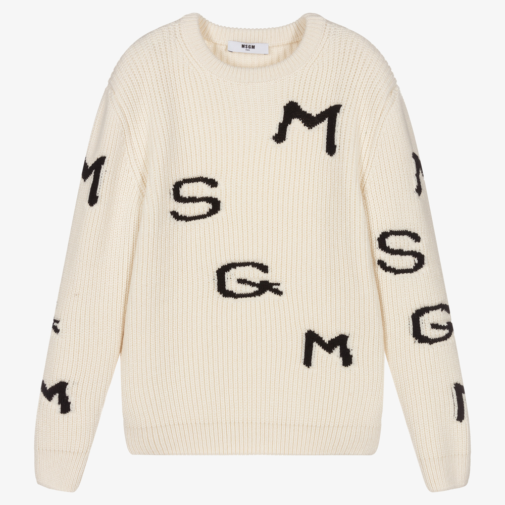 MSGM - كنزة تينز ولادي مزيج صوف محبوك لون عاجي | Childrensalon