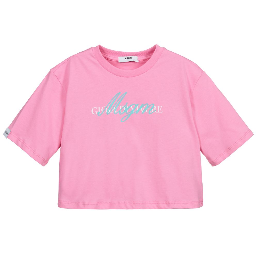 MSGM - Rosa, kurzes Teen T-Shirt mit Logo | Childrensalon