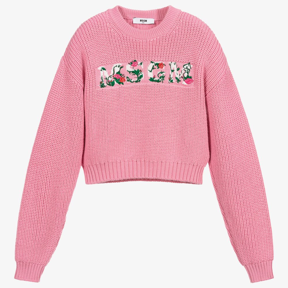 MSGM - Teen Pink Roses Logo Sweater | Childrensalon