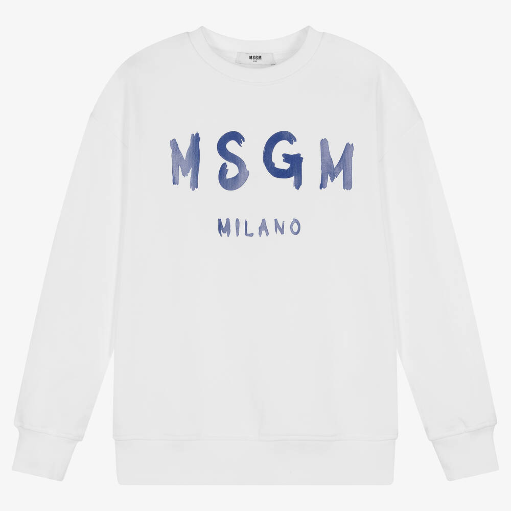 MSGM - Teen White Cotton Brushed Logo Sweatshirt | Childrensalon