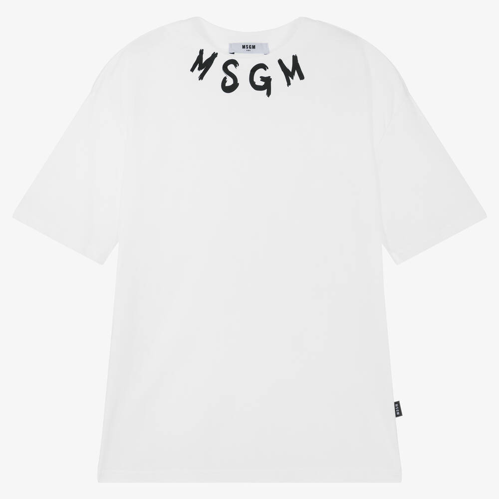 MSGM - Teen White Cotton Logo T-Shirt | Childrensalon