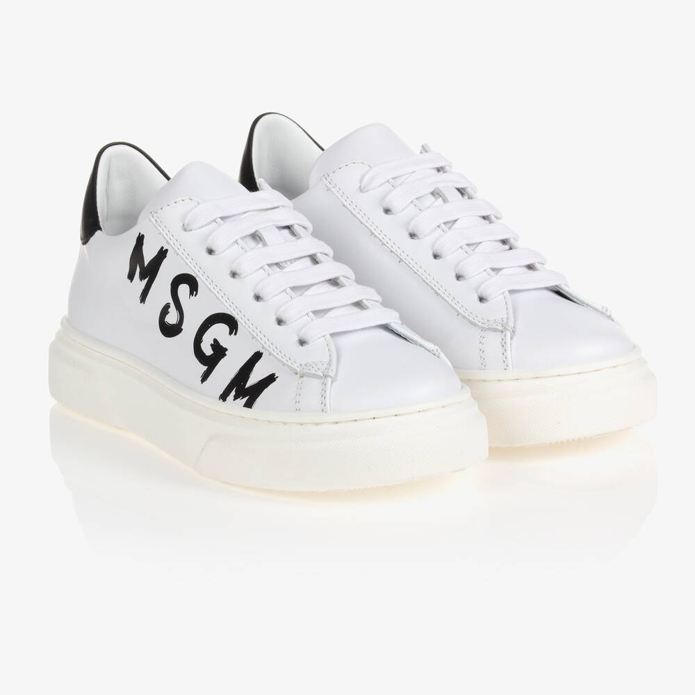 MSGM - Teen White Leather Trainers | Childrensalon