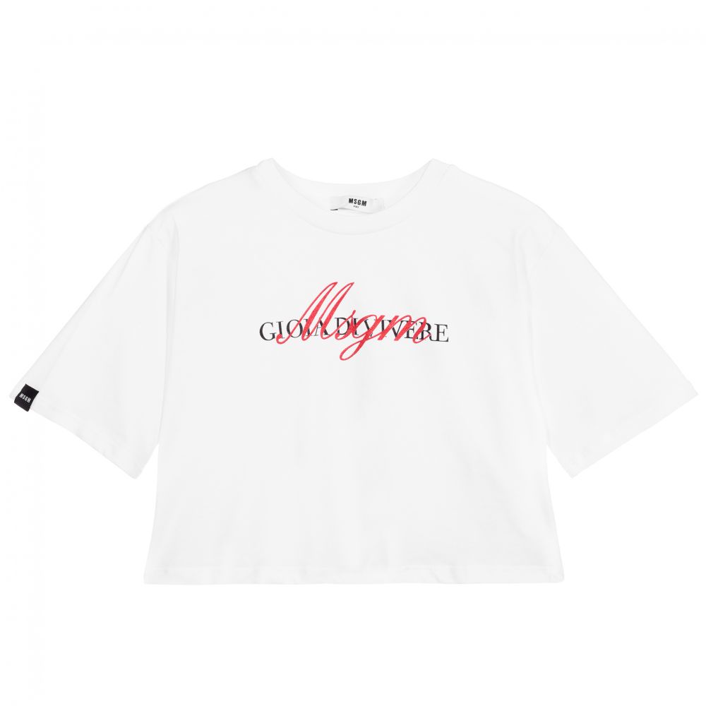 MSGM - Teen White Logo Cropped Top | Childrensalon