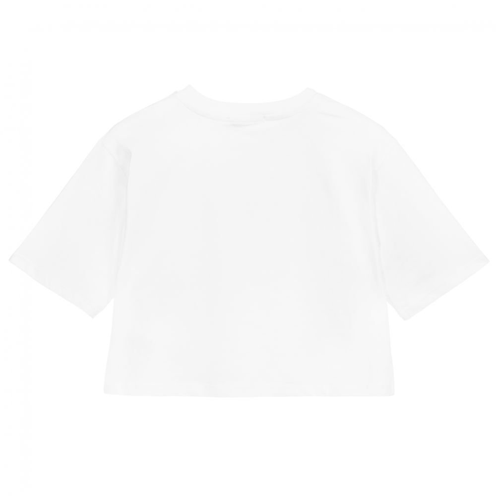 MSGM-Teen White Logo Cropped Top | Childrensalon Outlet