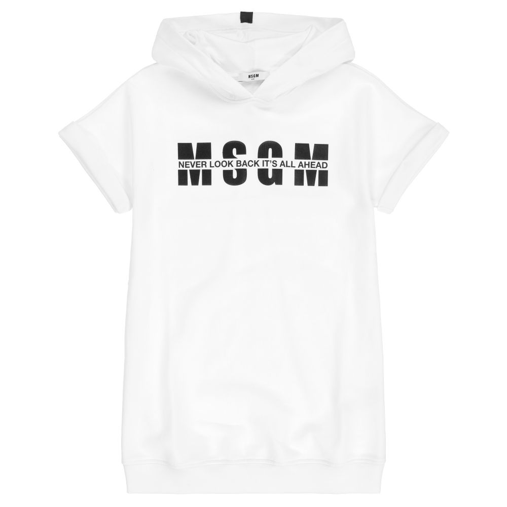 MSGM - Robe-sweat à capuche blanche à logo Ado | Childrensalon