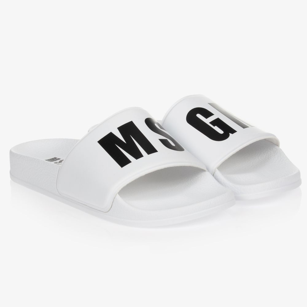 MSGM - Teen White Logo Sliders | Childrensalon