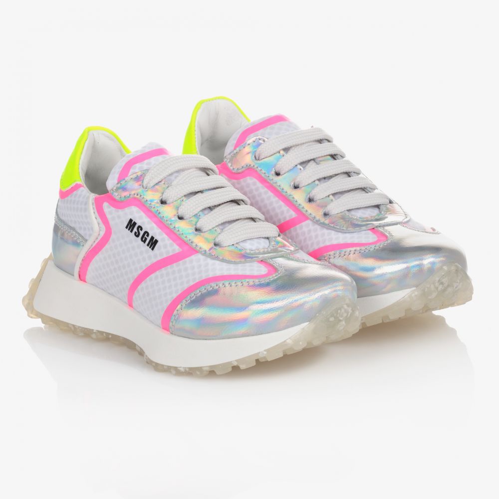 MSGM - Teen White & Silver Trainers | Childrensalon