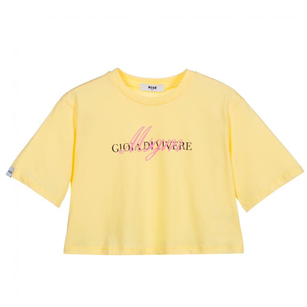 MSGM - Teen Yellow Logo Cropped Top | Childrensalon