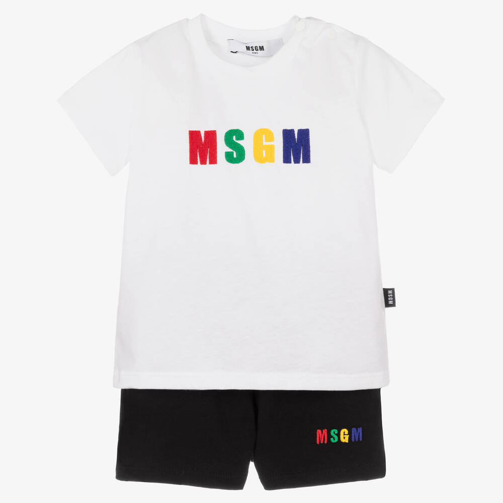 MSGM - White & Black Cotton Shorts Set | Childrensalon
