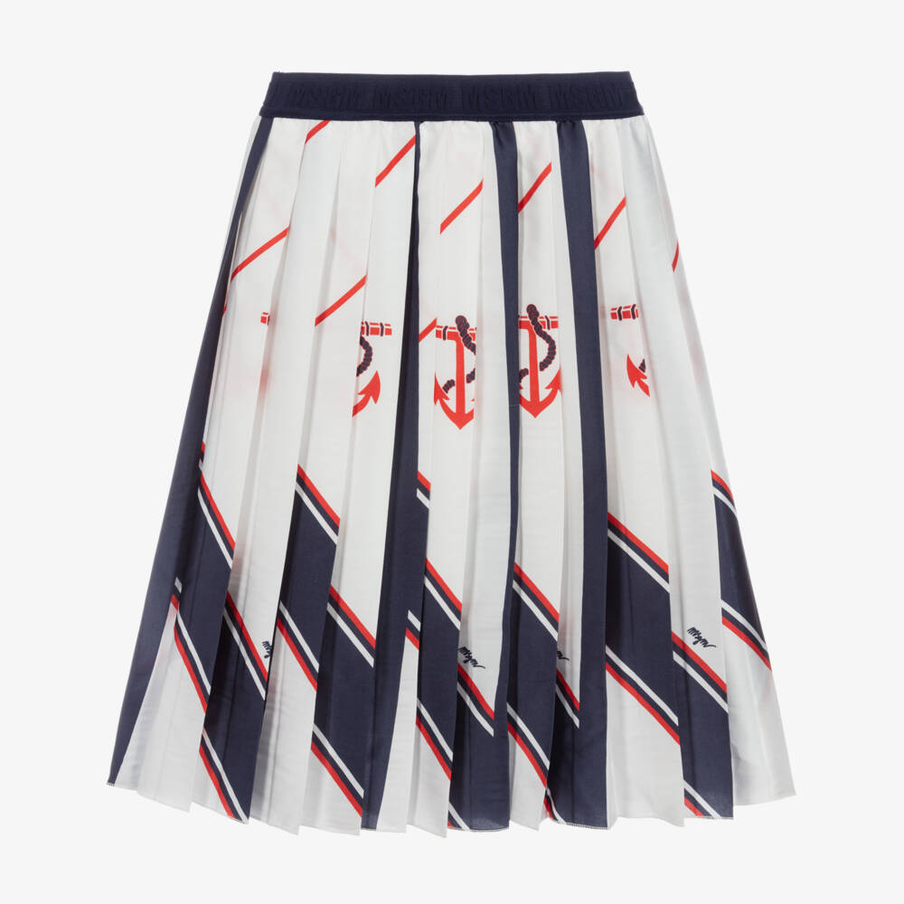 MSGM-White & Blue Pleated Skirt | Childrensalon Outlet