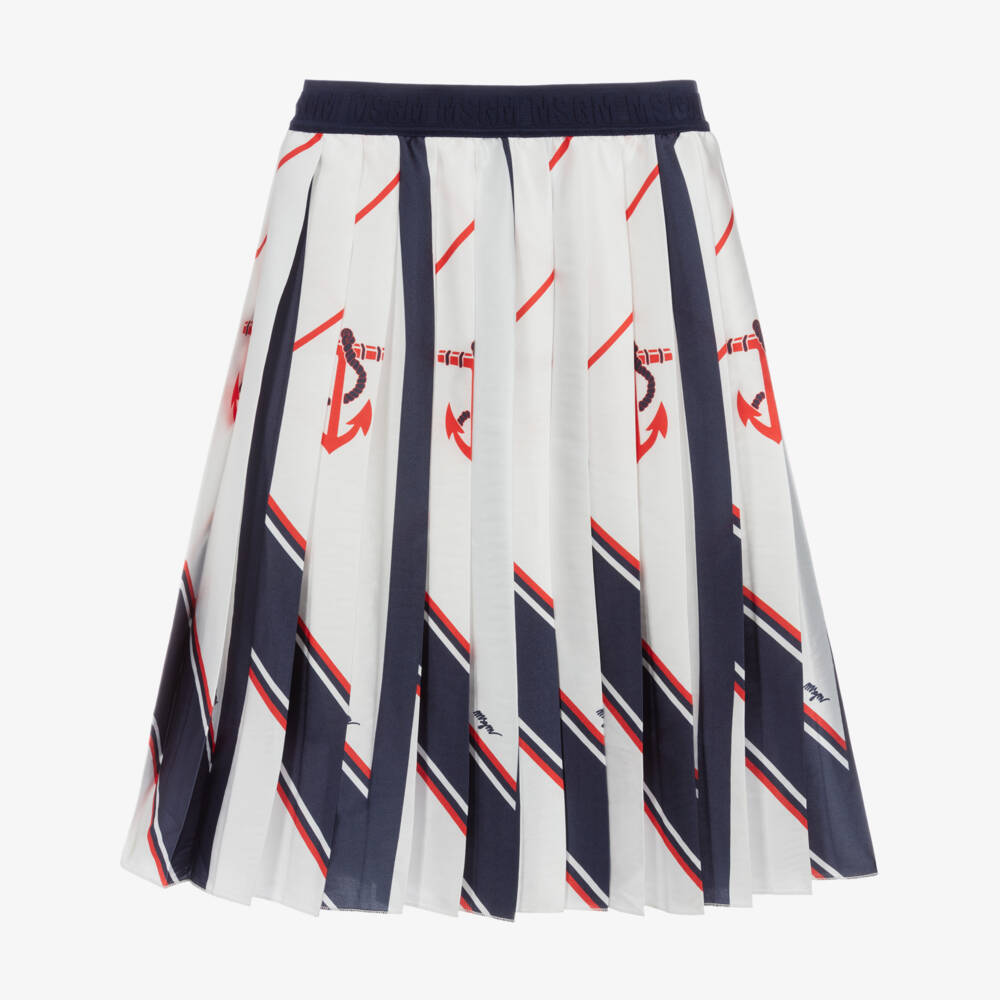 MSGM-White & Blue Pleated Skirt | Childrensalon Outlet
