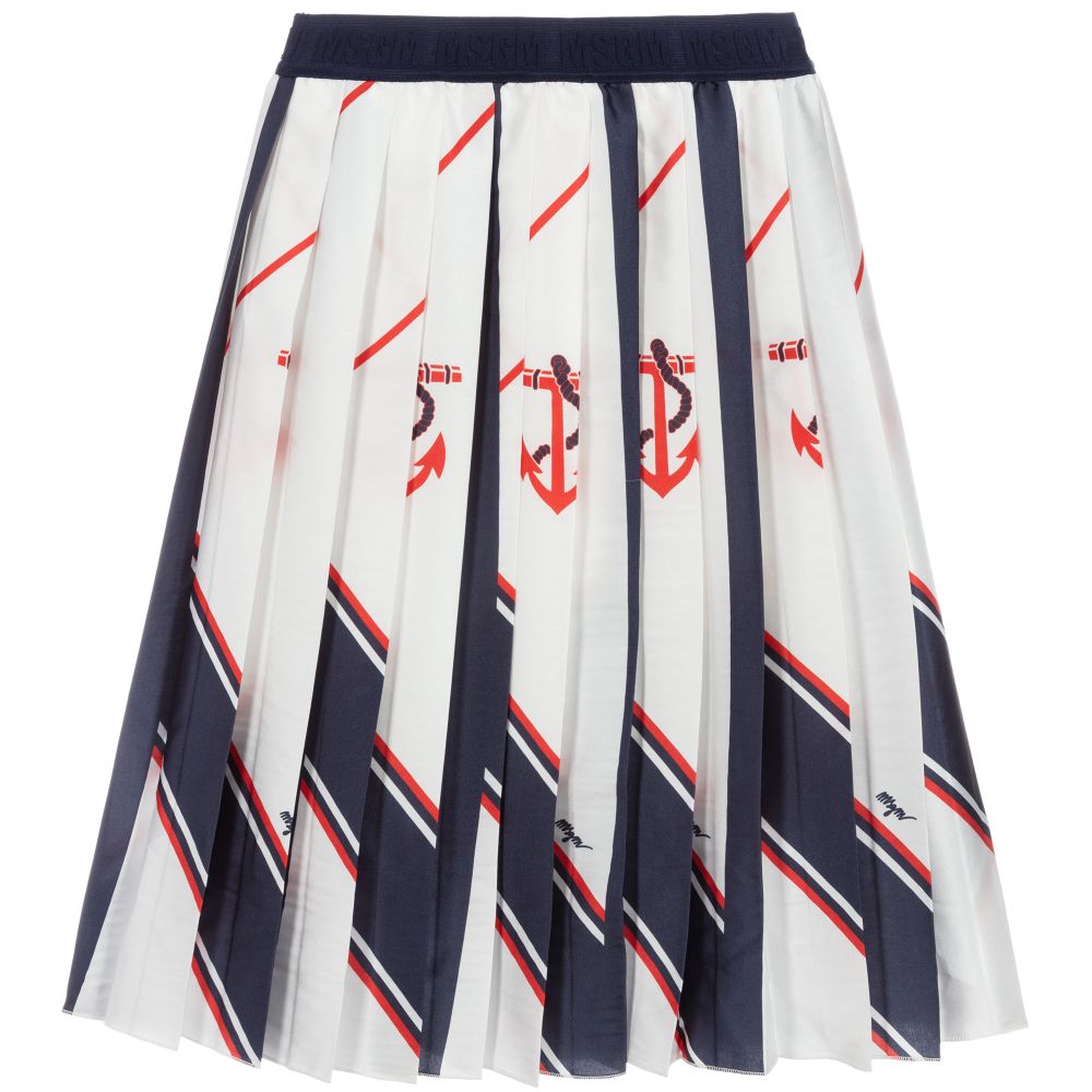 MSGM-White & Blue Pleated Skirt | Childrensalon Outlet