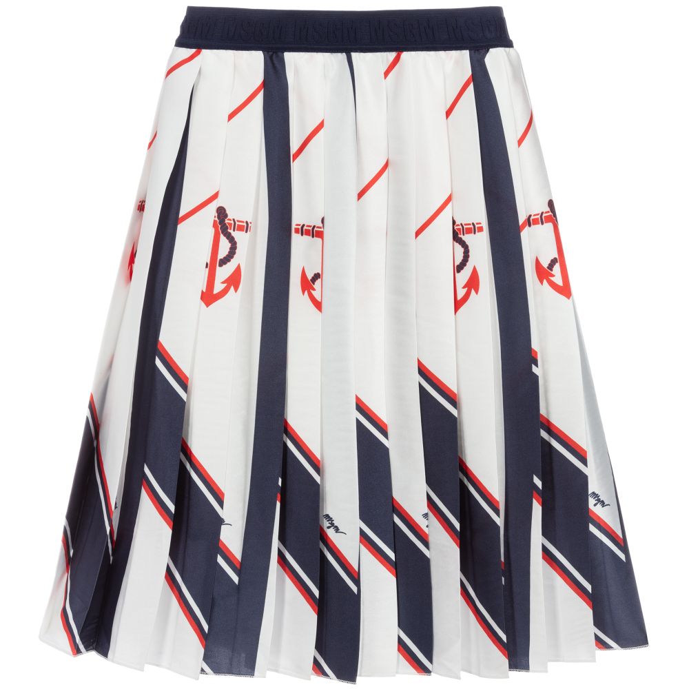 MSGM - White & Blue Pleated Skirt | Childrensalon