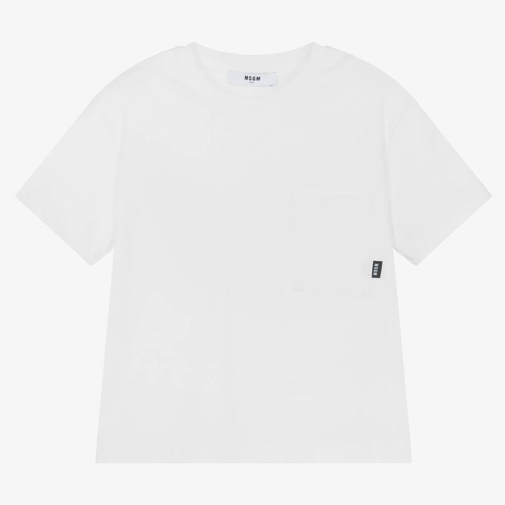 MSGM - White Cotton Jersey Pocket T-Shirt | Childrensalon