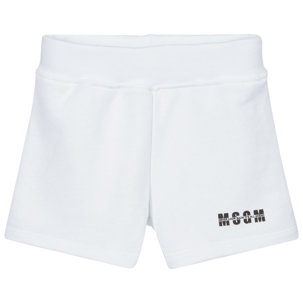 MSGM-White Cotton Logo Baby Shorts | Childrensalon Outlet