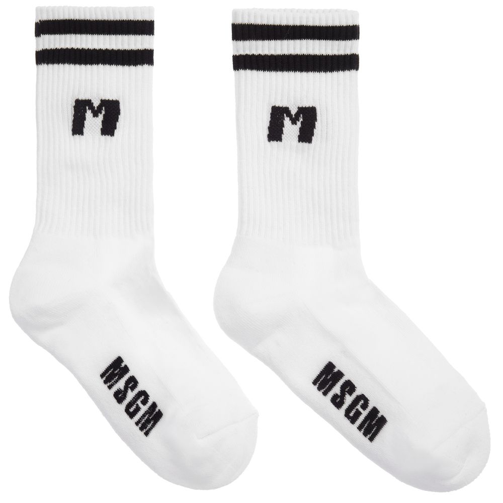 MSGM - White Cotton Logo Socks | Childrensalon