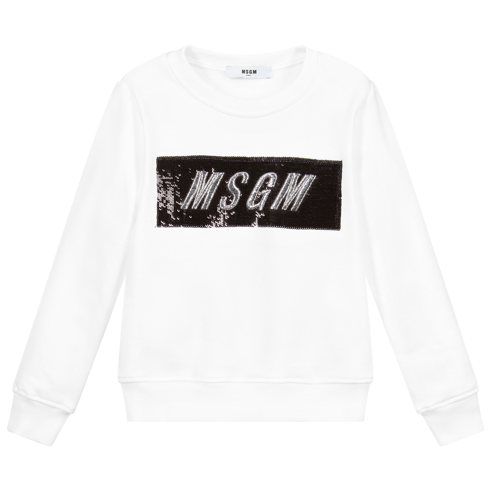 MSGM - Sweat-shirt blanc en coton à logo | Childrensalon