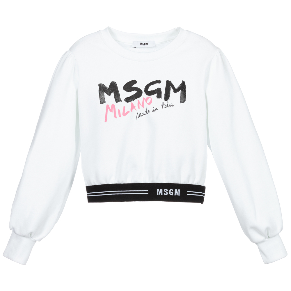 MSGM - White Cotton Logo Sweatshirt | Childrensalon