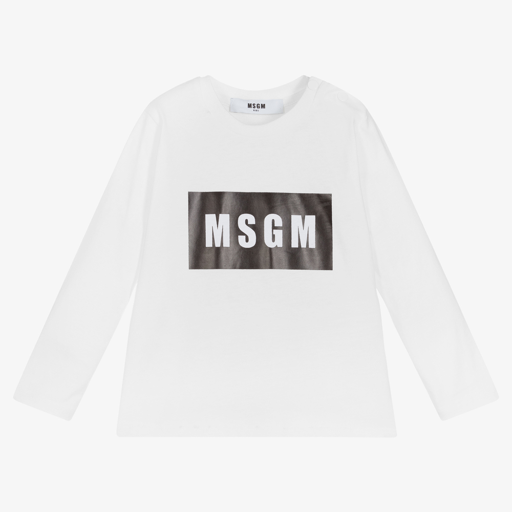 MSGM - White Cotton Logo Top | Childrensalon