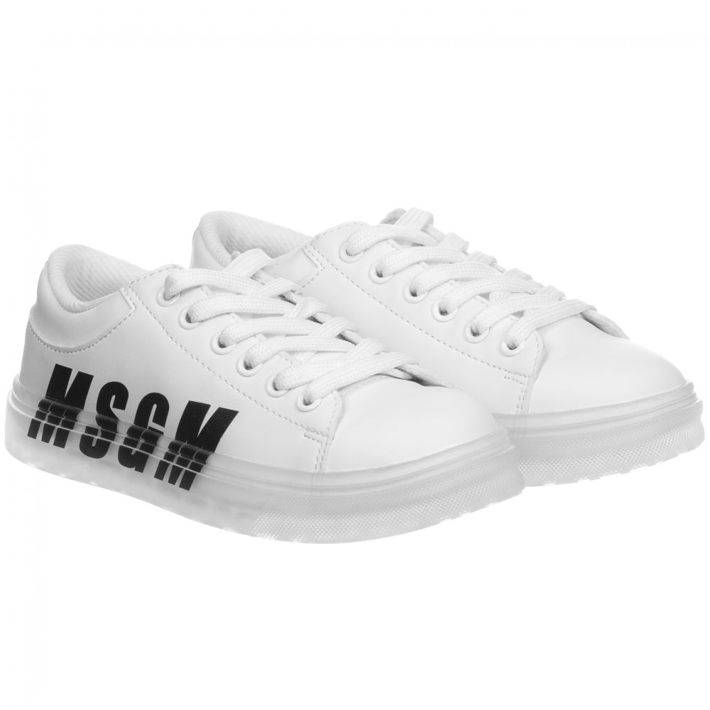 MSGM - White Faux Leather Trainers | Childrensalon