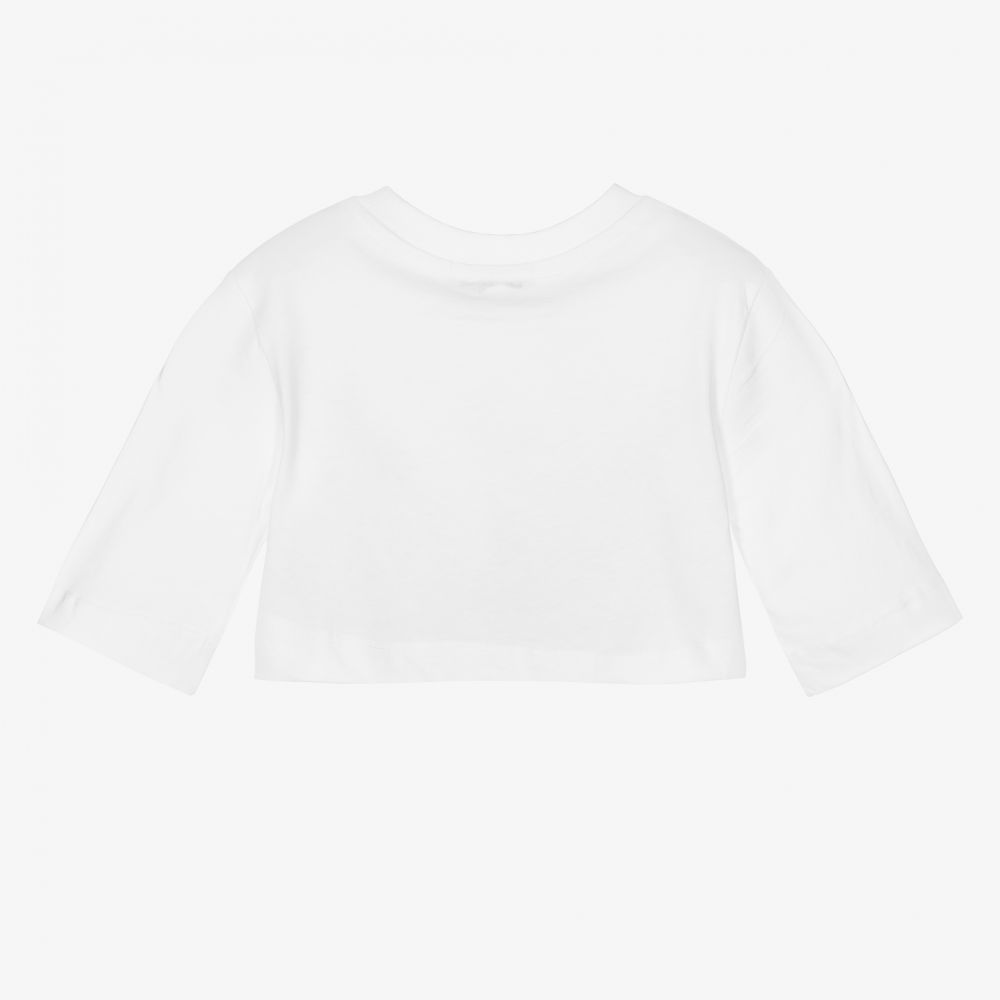 MSGM-Белая укороченная футболка с цветами | Childrensalon Outlet