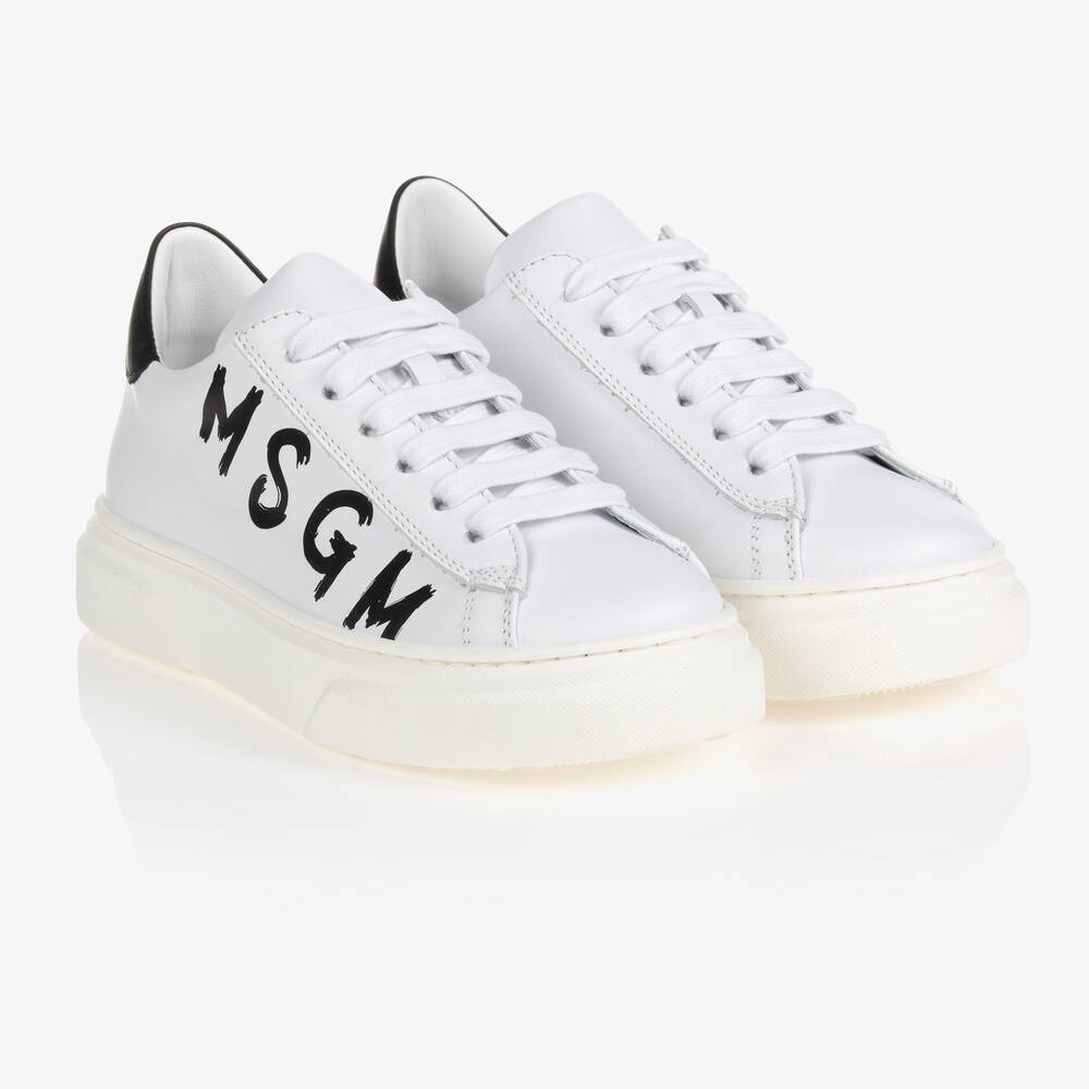 MSGM - ترينرز بأربطة جلد لون أبيض | Childrensalon