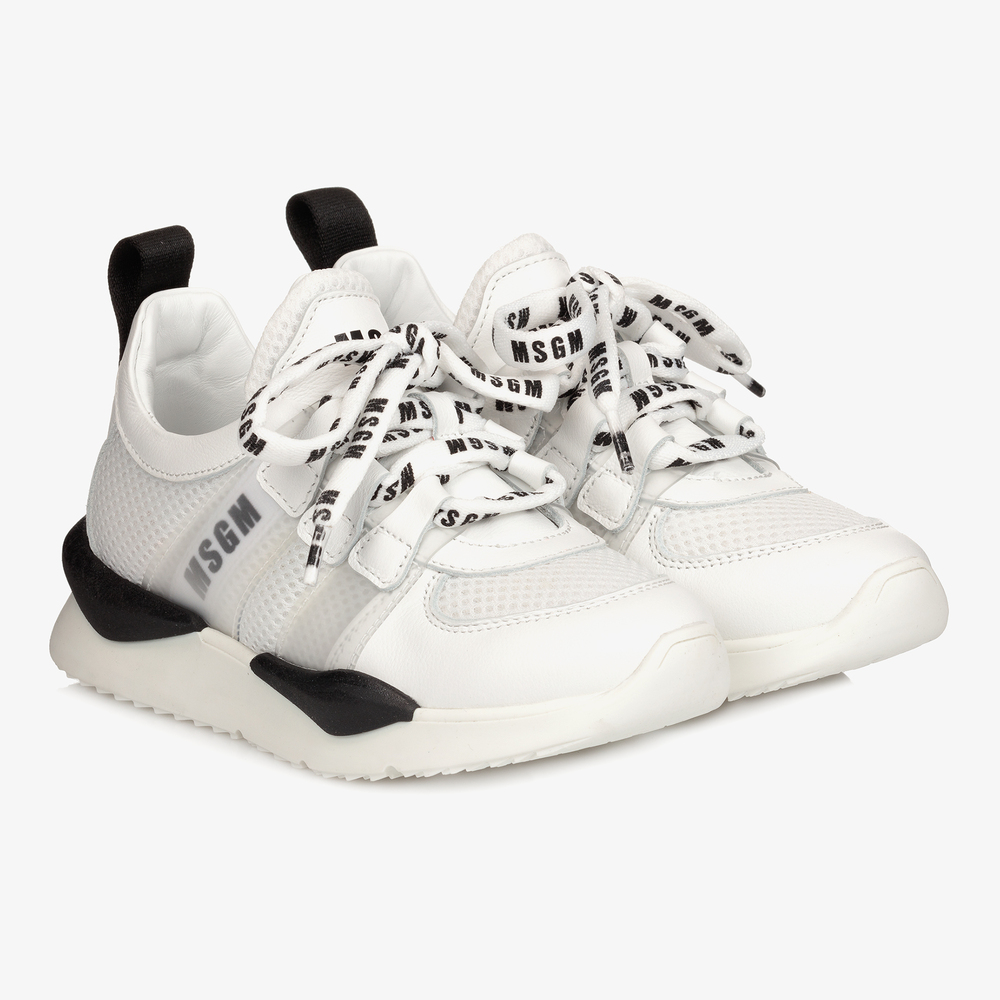 MSGM - White Leather & Mesh Trainers | Childrensalon