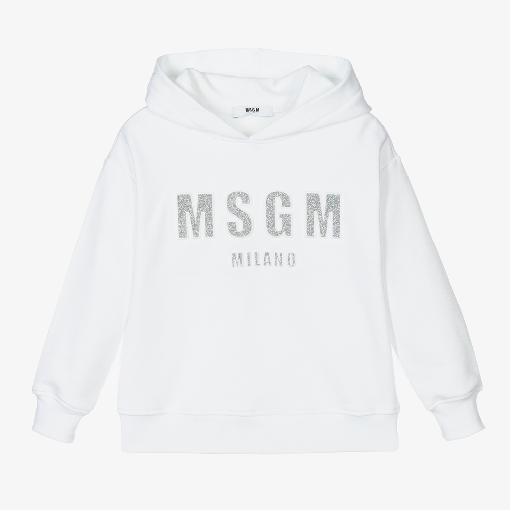 MSGM - توب هودي قطن لون أبيض للبنات | Childrensalon