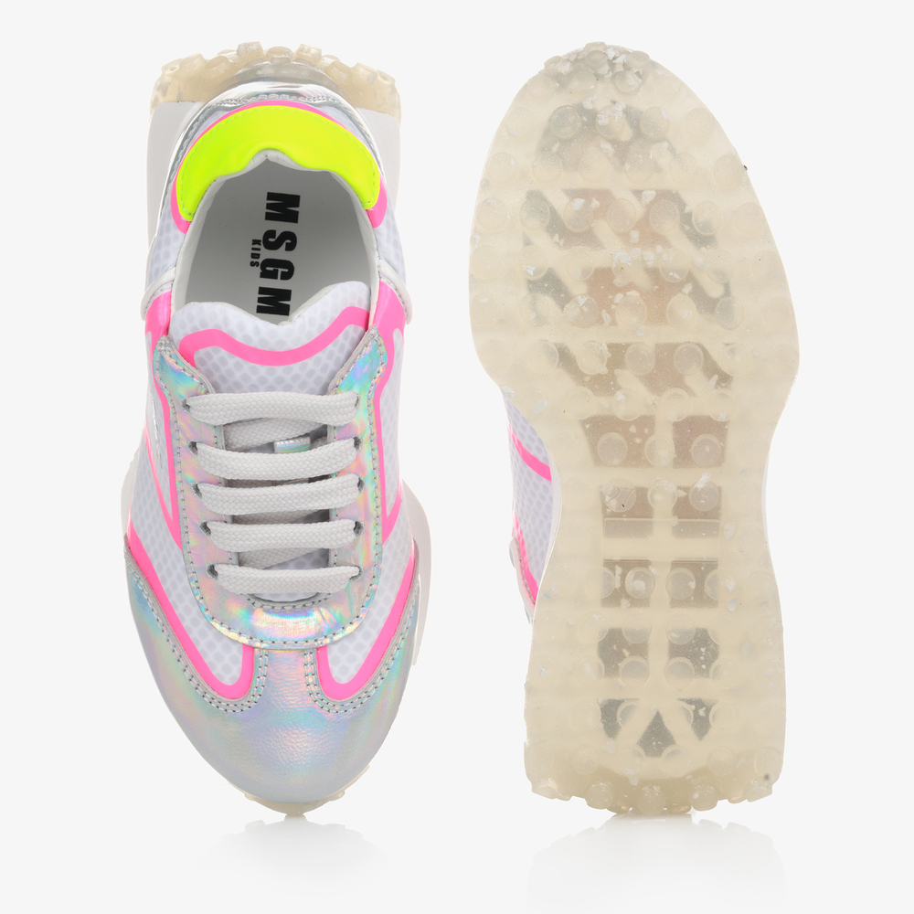 MSGM-White & Silver Logo Trainers | Childrensalon Outlet