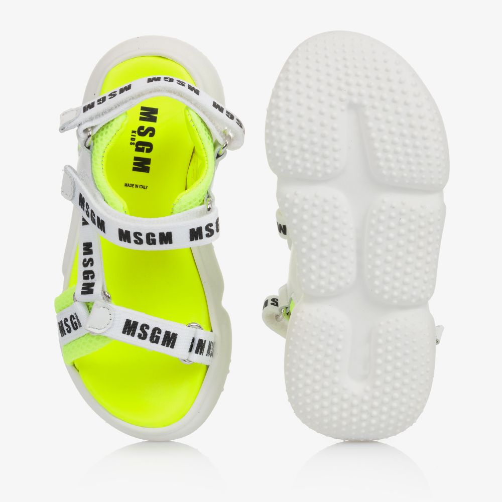MSGM - White & Yellow Logo Sandals | Childrensalon Outlet