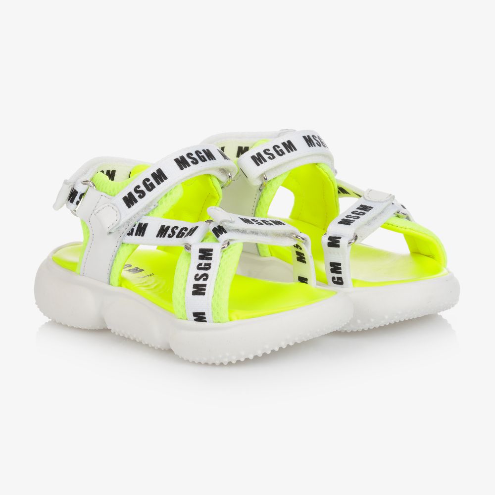 MSGM - White & Yellow Logo Sandals | Childrensalon