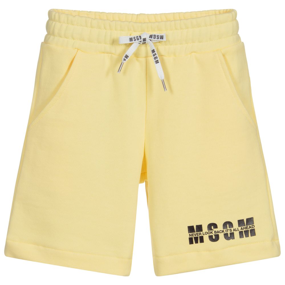 MSGM - Yellow Cotton Logo Shorts | Childrensalon