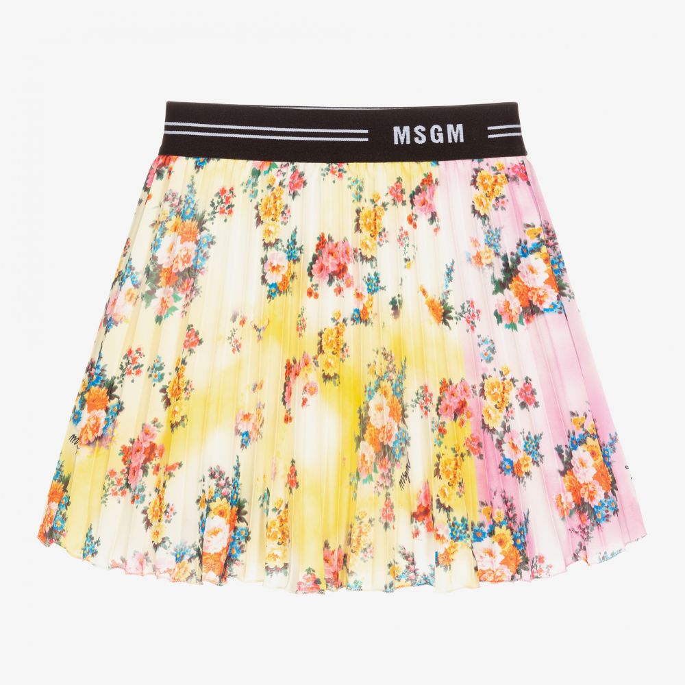 MSGM - Yellow Floral Pleated Skirt | Childrensalon