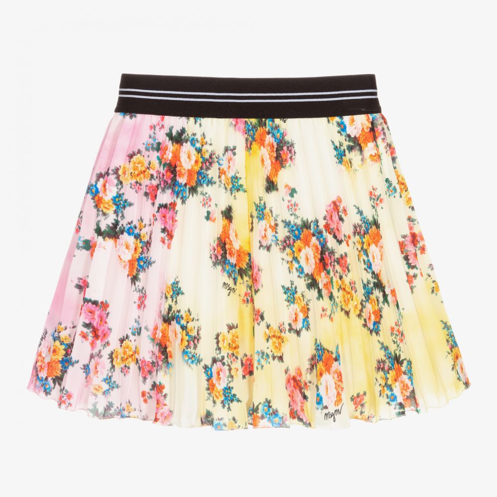 Yellow floral pleated skirt cheap