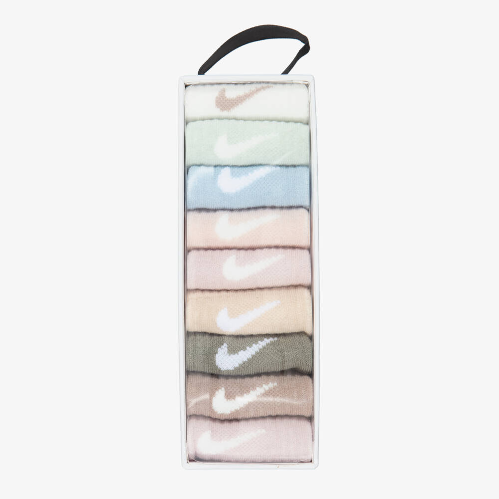 Nike-Mutlicoloured Cotton Ankle Socks with Swoosh Logo (9 Pack) | Childrensalon Outlet