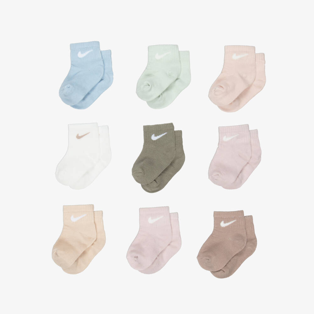 Nike-Mutlicoloured Cotton Ankle Socks with Swoosh Logo (9 Pack) | Childrensalon Outlet