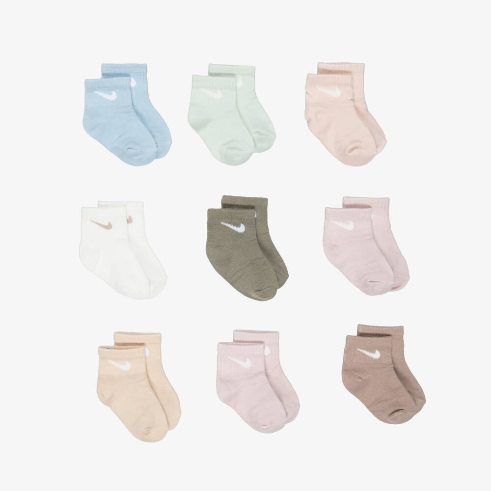 Nike-Mutlicoloured Cotton Ankle Socks with Swoosh Logo (9 Pack) | Childrensalon Outlet