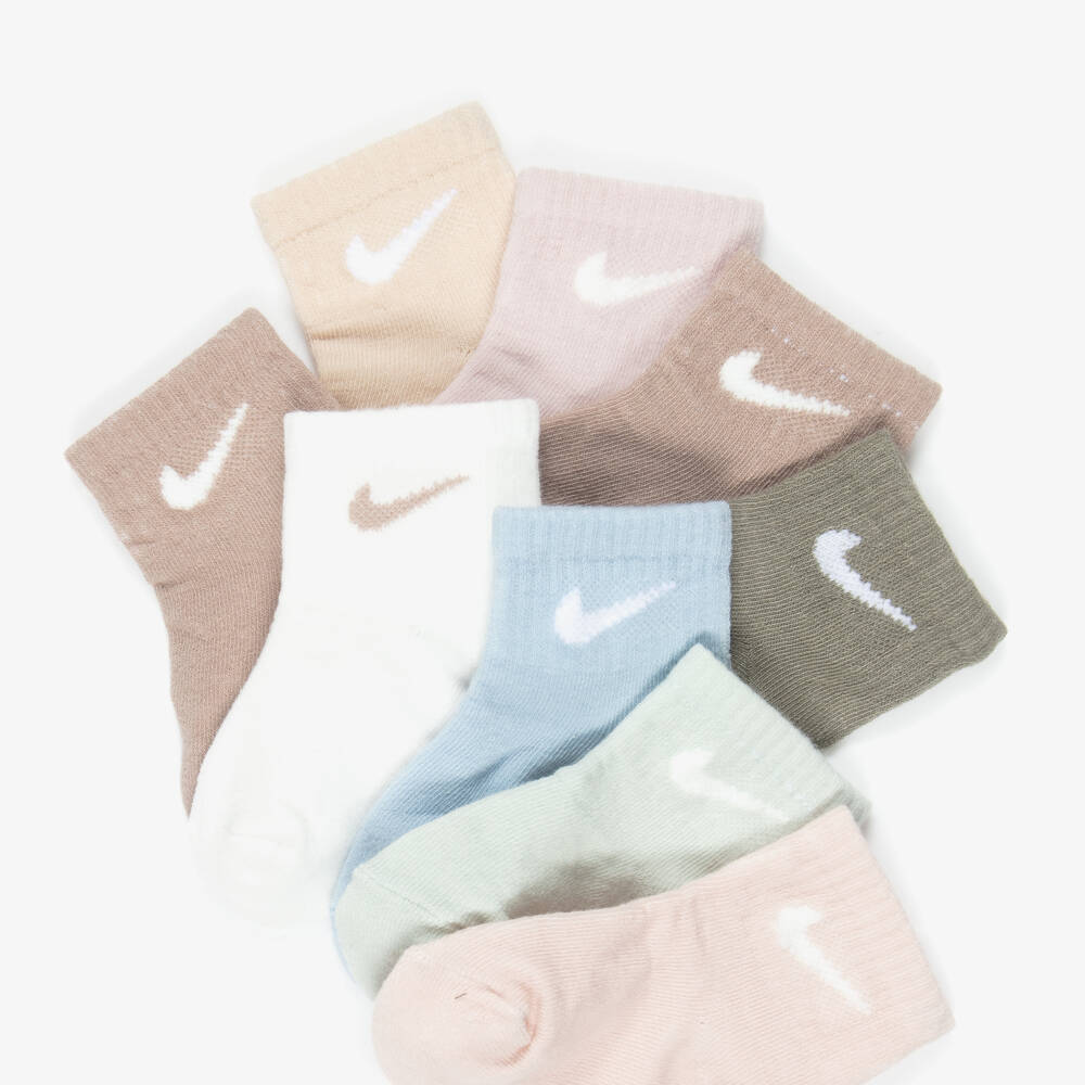 Nike-Mutlicoloured Cotton Ankle Socks with Swoosh Logo (9 Pack) | Childrensalon Outlet