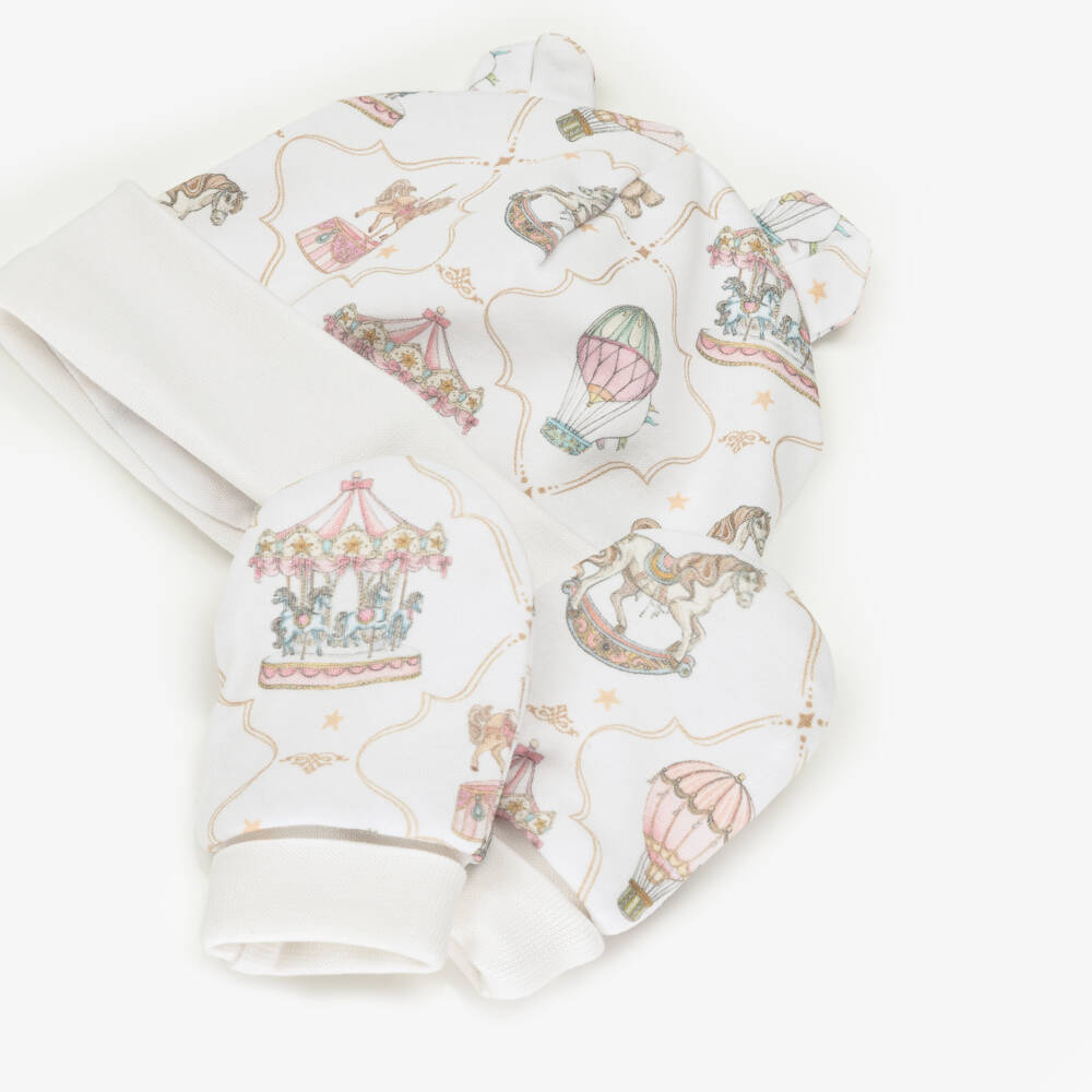 My Little Pie-Baby Girls White & Pink Supima Cotton Hat & Mittens Set | Childrensalon Outlet