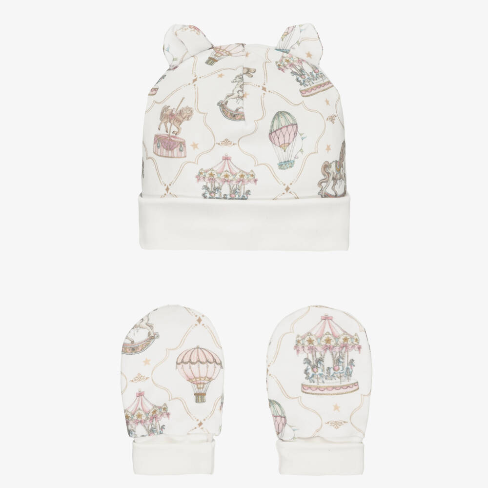 My Little Pie-Baby Girls White & Pink Supima Cotton Hat & Mittens Set | Childrensalon Outlet
