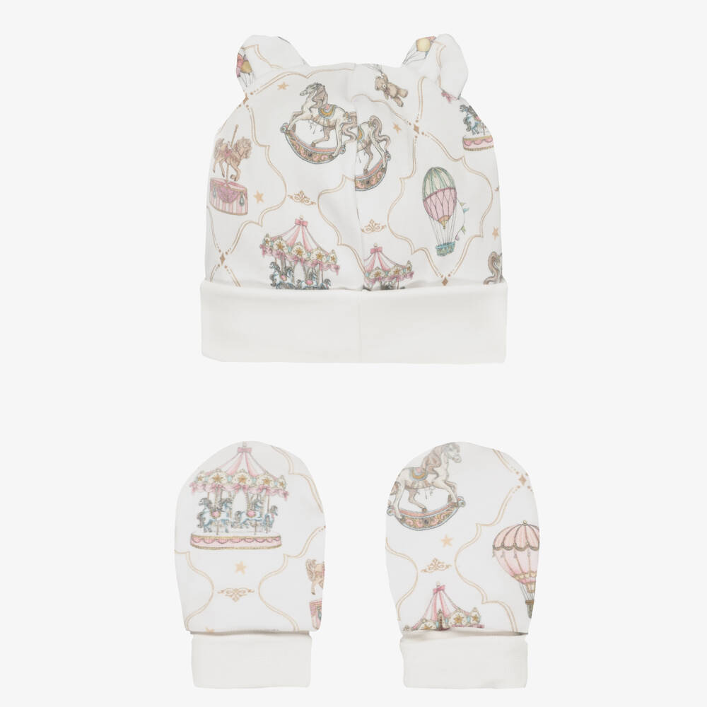 My Little Pie-Baby Girls White & Pink Supima Cotton Hat & Mittens Set | Childrensalon Outlet