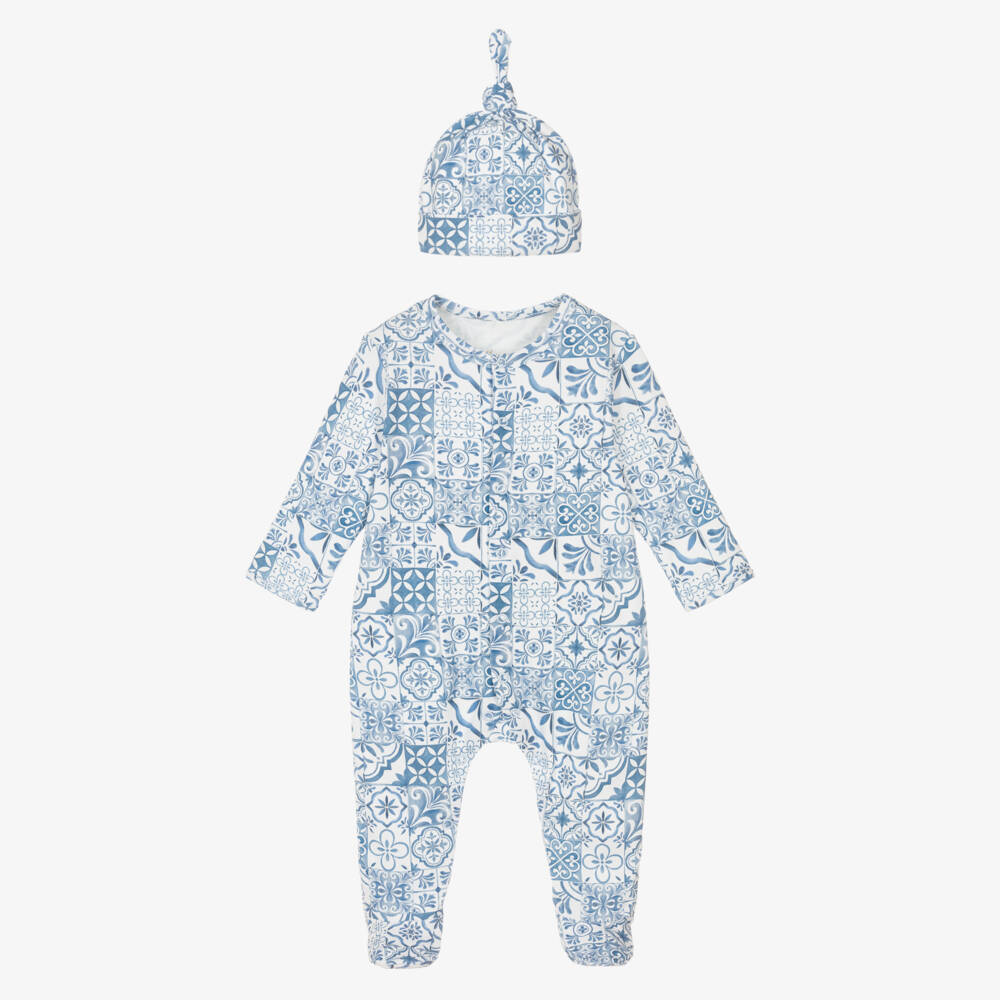 My Little Pie-Blue & White Amalfi Supima Cotton Babygrow Set | Childrensalon Outlet