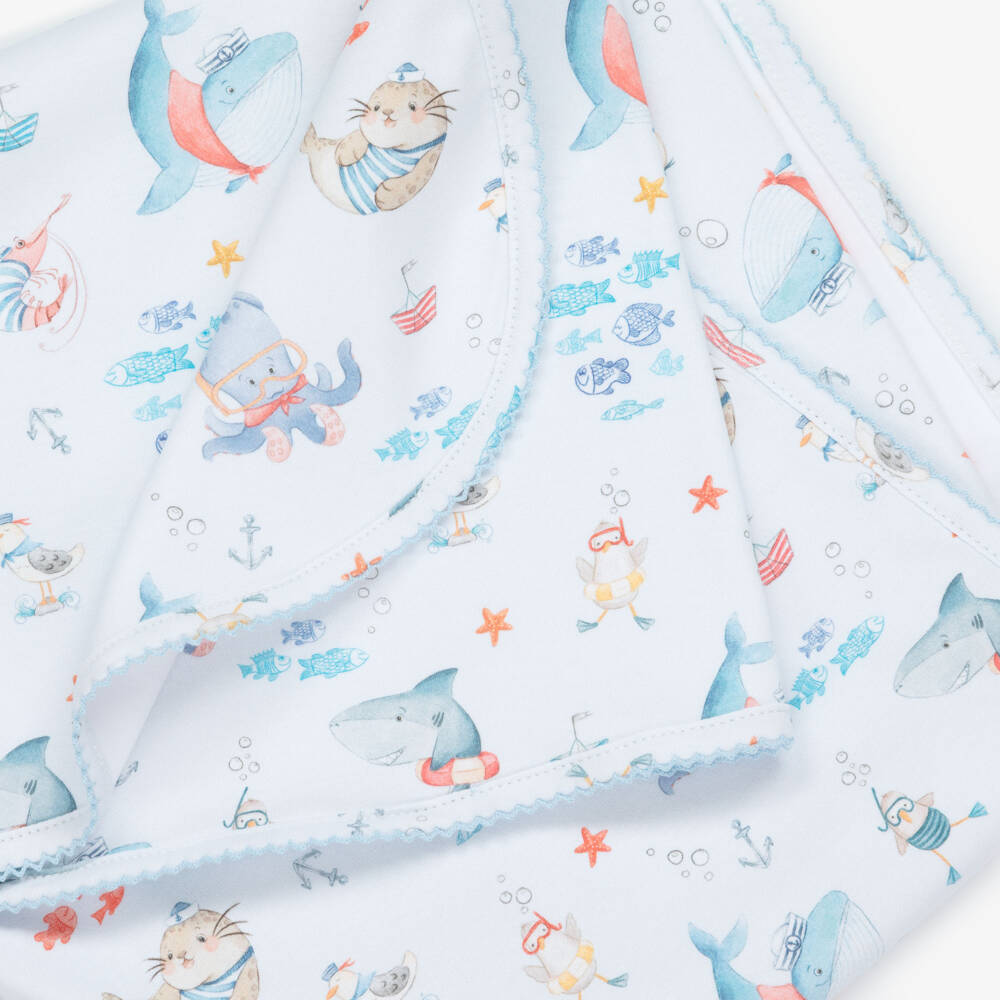 My Little Pie-Boys Blue Supima Cotton Sky Whales Blanket (82cm) | Childrensalon Outlet