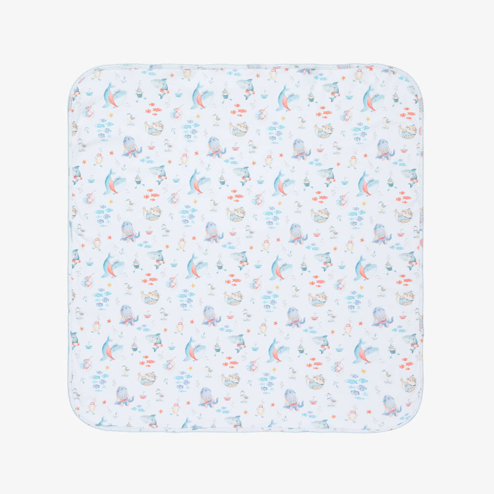 My Little Pie-Boys Blue Supima Cotton Sky Whales Blanket (82cm) | Childrensalon Outlet