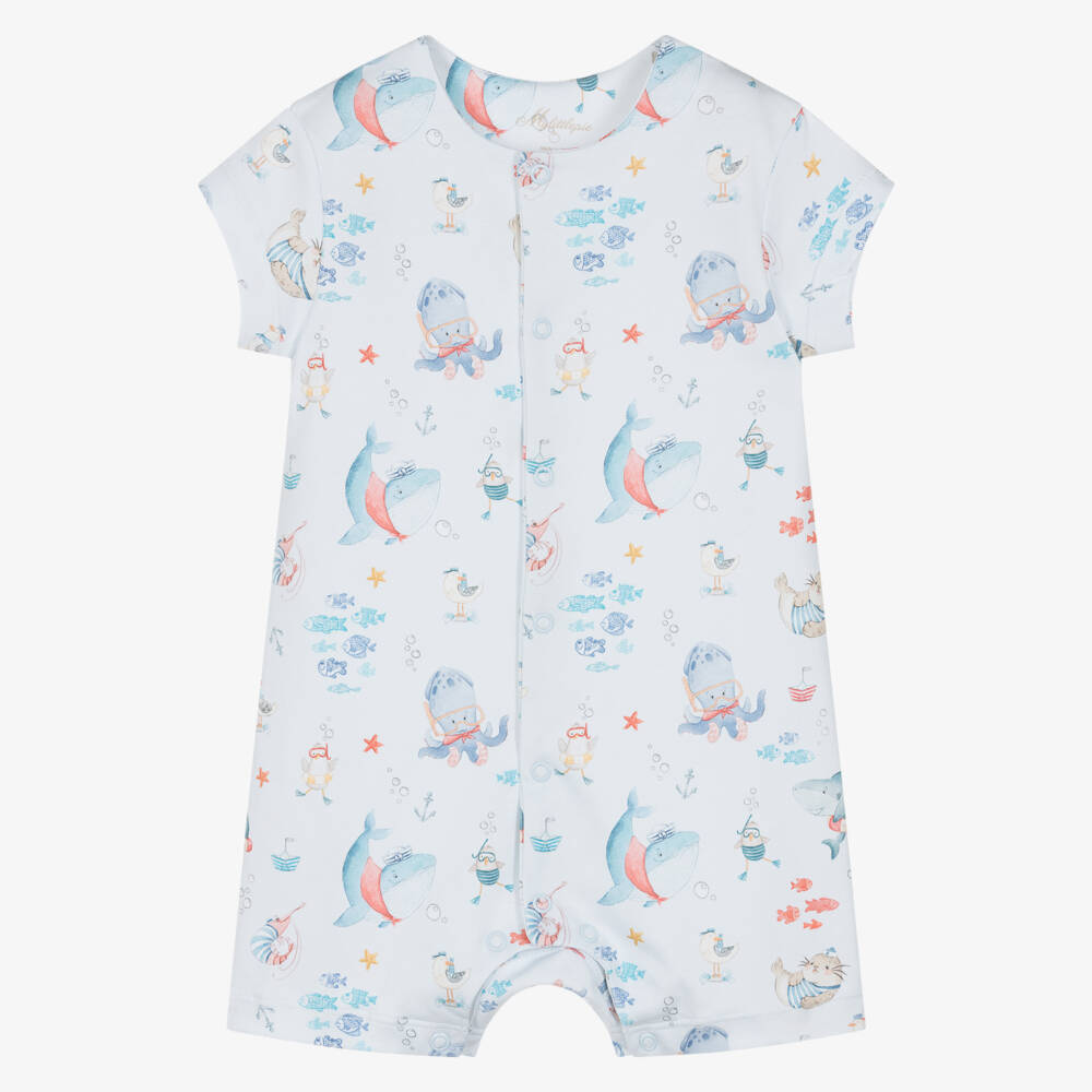 My Little Pie-Boys Blue Supima Cotton Sky Whales Shortie | Childrensalon Outlet